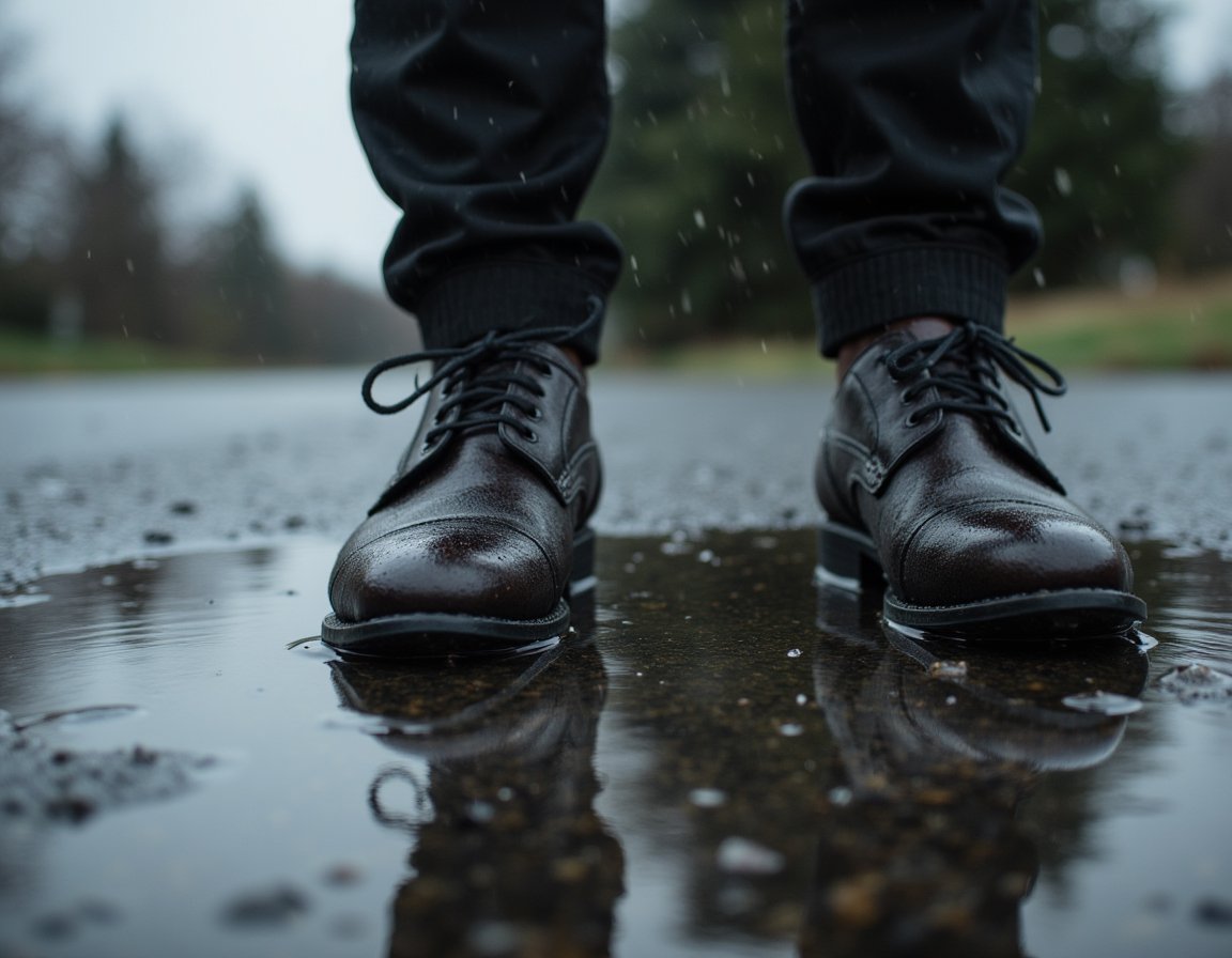 Durchnässte Schuhe nach starkem Regen