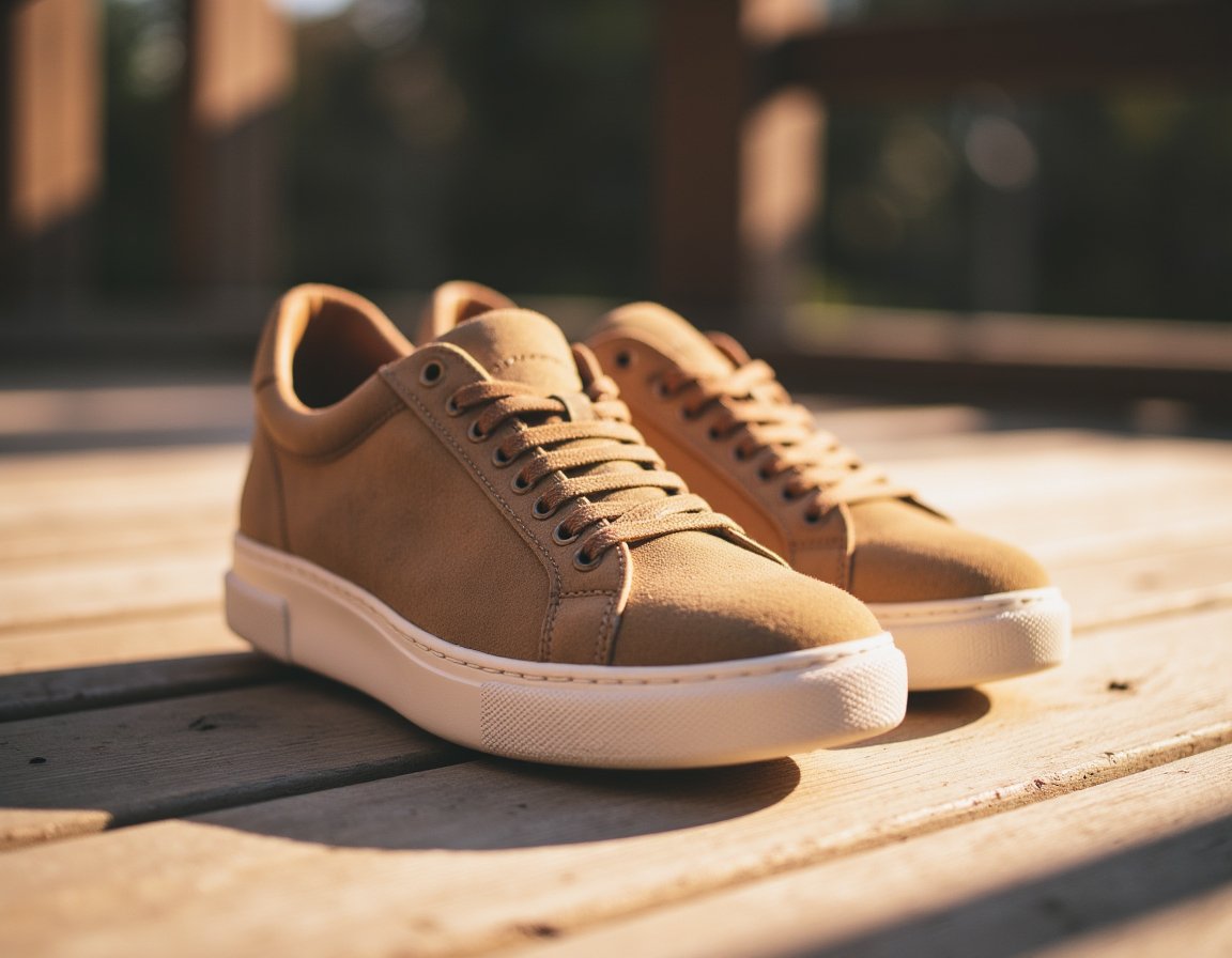 Wildlederschuhe auf einem Holzboden